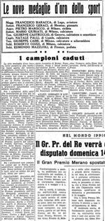 Nel Littoriale del 4 novembre 1938, XX Anniversario della Vittoria, vengono ricordati gli sportivi caduti. Vengono citati anche Canalini, De Mori, Mengarini e Gaggiotti della Lazio
