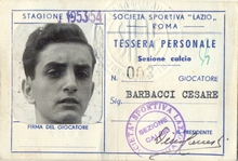 La tessera di Calciatore della Lazio della stagione 1953/54