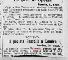 Dalla Stampa: la notizia dell'arrivo di Pansolli a Londra il 21/08/1911