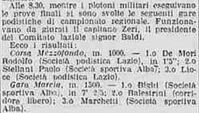 Da La Stampa del 10 giugno 1910: Rodolfo De Mori giunge primo nella corsa di mezzofondo (m. 1.000) nel Concorso Ginnastico Militare di Roma del giorno precedente