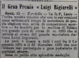 L'annuncio sulle pagine della Gazzetta del Gran Premio Luigi Bigiarelli bandito dalla Lazio