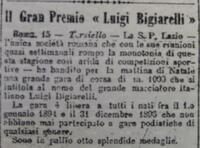 L'annuncio sulle pagine della Gazzetta del Gran Premio Luigi Bigiarelli bandito dalla Lazio