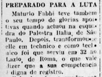 Un articolo di un giornale brasiliano che parla dell'esperienza laziale di Maturio Fabbi
