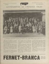 Una pagina della rivista L'Eclaireur du Dimanche" del 9 novembre 1921. Bruto Seghettini, quarto da sinistra nella fila in alto, con i partecipanti alla Commemorazione dell'Armistizio Italiano