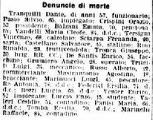 Il Messaggero del 5 agosto 1934 pubblica i nominativi dei cittadini deceduti