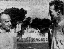 Alfredo Monza insieme al giocatore Colombo nella stagione 1957/58