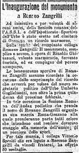 Nel 1927 fu scoperto un monumento in onore di Zangrilli nel cimitero di Genzano