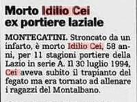 "La Stampa" del 25 marzo 1996 dà la notizia della prematura morte di Idilio Cei
