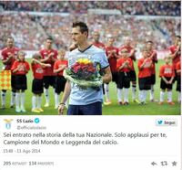 Il tweet ufficiale della Società dell'11 agosto 2014 per l'addio alla nazionale tedesca