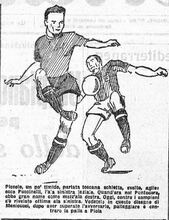 Un disegno che vede Puccinelli, in primo piano, ritratto insieme a Piola