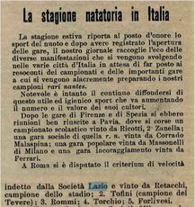 Da "La Stampa Sportiva" del 17/07/1904: Fernando Retacchi vince il "Criterium di velocità" di nuoto
