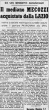 La notizia dell'acquisto sulle pagine del Corriere dello Sport del 17 maggio 1961