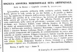 Dalla Gazzetta Ufficiale un comunicato datato 8 aprile 1932 in cui Ettore Varini è nominato Sindaco della "Società Anonima Meridionale Seta Artificiale"