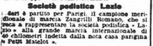 Il Messaggero del 28 ottobre 1904 riporta la notizia della partecipazione di Zangrilli ad una marcia internazionale a Parigi