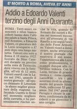 Il Corriere dello Sport del 30 luglio 2009 riporta la notizia della scomparsa di Valenti citando LazioWiki