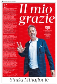 La pagina pubblicata dalla Gazzetta dello Sport del 15 luglio 2019 attraverso la quale Sinisa Mihajlovic ringrazia tutti coloro che gli hanno manifestato affetto e vicinanza dopo la notizia della malattia