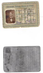 1915 tesserino di arbitro della F.I.G.C.