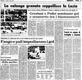 La cronaca della gara da l'Unità del 7/4/1975