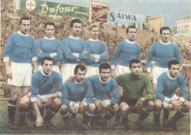 1955/56 - La formazione di Genoa-Lazio 3-3 del 15 gennaio 1956 (altra angolazione colorata a mano)