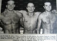 Pedersoli, primo a sinistra, con i compagni di squadra Crugnola e Ceccarini nel 1949