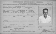 Il permesso di soggiorno in Brasile rilasciato al calciatore in occasione dell'amichevole Brasile-Italia del 1 luglio 1956