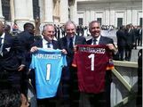 Il Presidedente Claudio Lotito con il Presidente della Lega Calcio Beretta ed il Presidente della Roma Pallotta