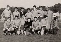 Incontro Lazio B- Roma A 0-1 dell'11 febbraio 1951 - Da sinistra in piedi: Fusani, Amato, Capolei, Donzelli, Cantagalli, Di Patria, Notti (all.). Accosciati: Schiarini, Capo, D'Agostinio, Perrini, Marinoni, Iannicola, Picchio (All.).