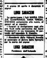 Il necrologio di Saraceni sul Messaggero