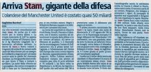 La Stampa del 27 agosto 2001 annuncia l'acquisto di Jaap Stam