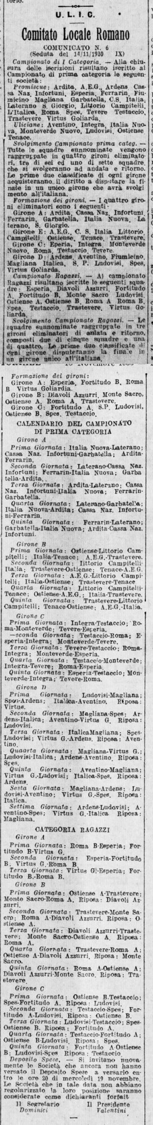 Calendari 1 categoria e Ragazzi 1930-31.jpg