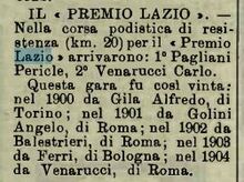 Da "La Stampa Sportiva" del 26/03/1905: Pagliani vince una corsa podistica di resistenza sulla distanza di 20 km