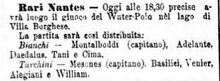 In formazione per la Rari Nantes. Il ritaglio è preso da "Il Popolo Romano" del 12 luglio 1900