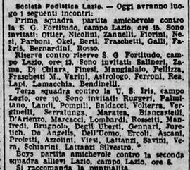 I convocati da "Il Messaggero" del 25 ottobre 1925