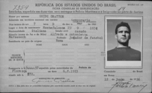 Il permesso di soggiorno in Brasile rilasciato al calciatore in occasione dell'amichevole Brasile-Italia del 1 luglio 1956