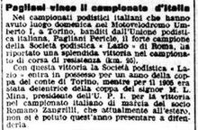 Il Messaggero del 2/10/1906 riporta la vittoria di Pagliani ai campionati podistici italiani a Torino