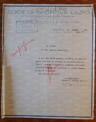 Un documento firmato dal Generale Varini Presidente Generale della Lazio: la proposta fatta a Benito Mussolini di accettare la tessera di Socio Vitalizio