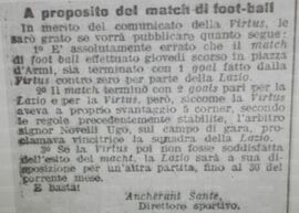 Il comunicato con cui Sante Ancherani fa chiarezza sull'effettivo risultato del match pubblicato su "Il Messaggero" del 20 giugno 1905