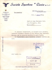 Una lettera della Società alla Lega Nazionale Professionisti di Milano inerente il calciatore Foto donate dal Sig. Giulio Fabri