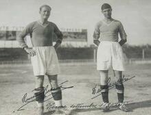 Bottacini, con Canestri in una foto autografa del settembre 1930. Costituivano la coppia dei terzini titolari della Lazio