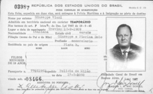 Un permesso di soggiorno in Brasile rilasciato a Gipo Viani nel 1961