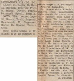 Tabellino e cronaca di una partita della Lazio C nel campionato Ragazzi 1951/52, con Nicola Pietrangeli protagonista