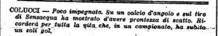 Il giudizio del Littoriale sul giovane portiere Colucci che difese la porta biancoceleste nel vittorioso campionato ragazzi del 1944