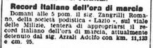 Il Messaggero del 10 settembre 1904 riporta la notizia del tentativo di Zangrilli di battere il record italiano dell'ora di marcia