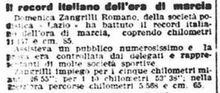 Il Messaggero del 13 settembre 1904 con la notizia della riuscita di Zangrilli nel battere il record italiano dell'ora di marcia