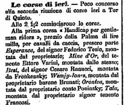 Dall'Osservatore Romano del 7 marzo 1893 una notizia ippica inerente Ettore Varini
