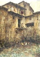 Un’opera di Filiberto Corelli: “L’aia”. Acquarello su carta. Datazione 1910 circa. Collezione privata