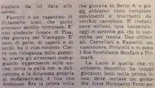 Il lusinghiero giudizio espresso su "Il Campione" relativo all'esordio in serie A di Eugenio Fascetti con il Bologna nella partita Bologna-Lazio 3-1 del 7 ottobre 1956