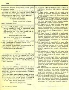 La pagina 1013, dove si promulga che la Lazio viene eretta Ente Morale