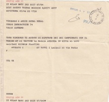 Telegramma dei tifosi contrari alla cessione al Torino (1980)