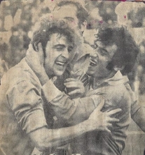 La gioia dopo il gol segnato nel derby del 15 novembre 1970, tre giorni dopo aver festeggiato il suo 24° compleanno